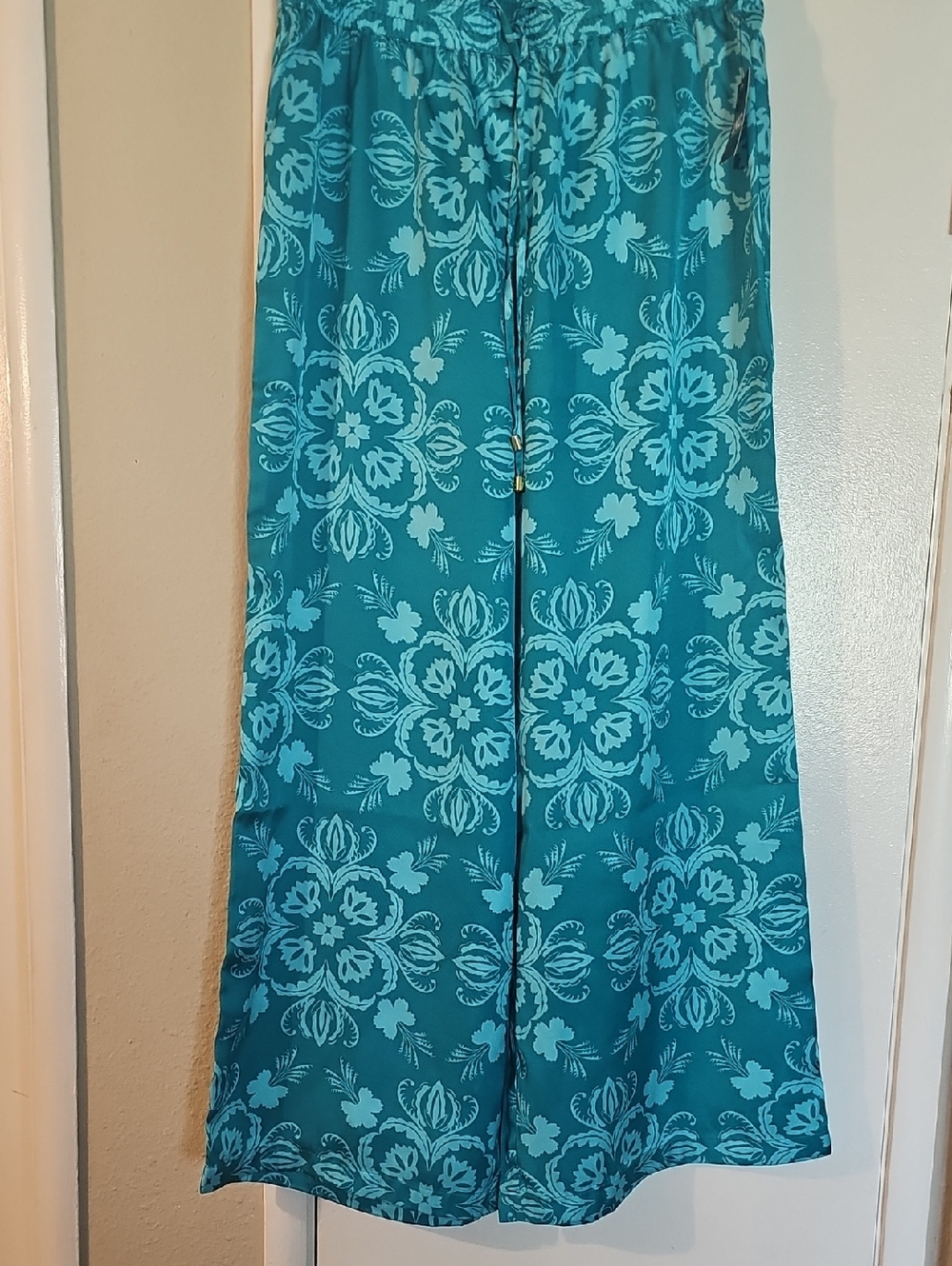 -INC International Concepts Teal Floral Wide-Leg Pants